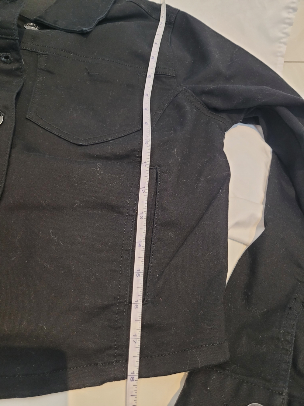 Cleo Black Cropped Button-Front Jean Jacket.Strech Size Medium - Picture 9 of 13